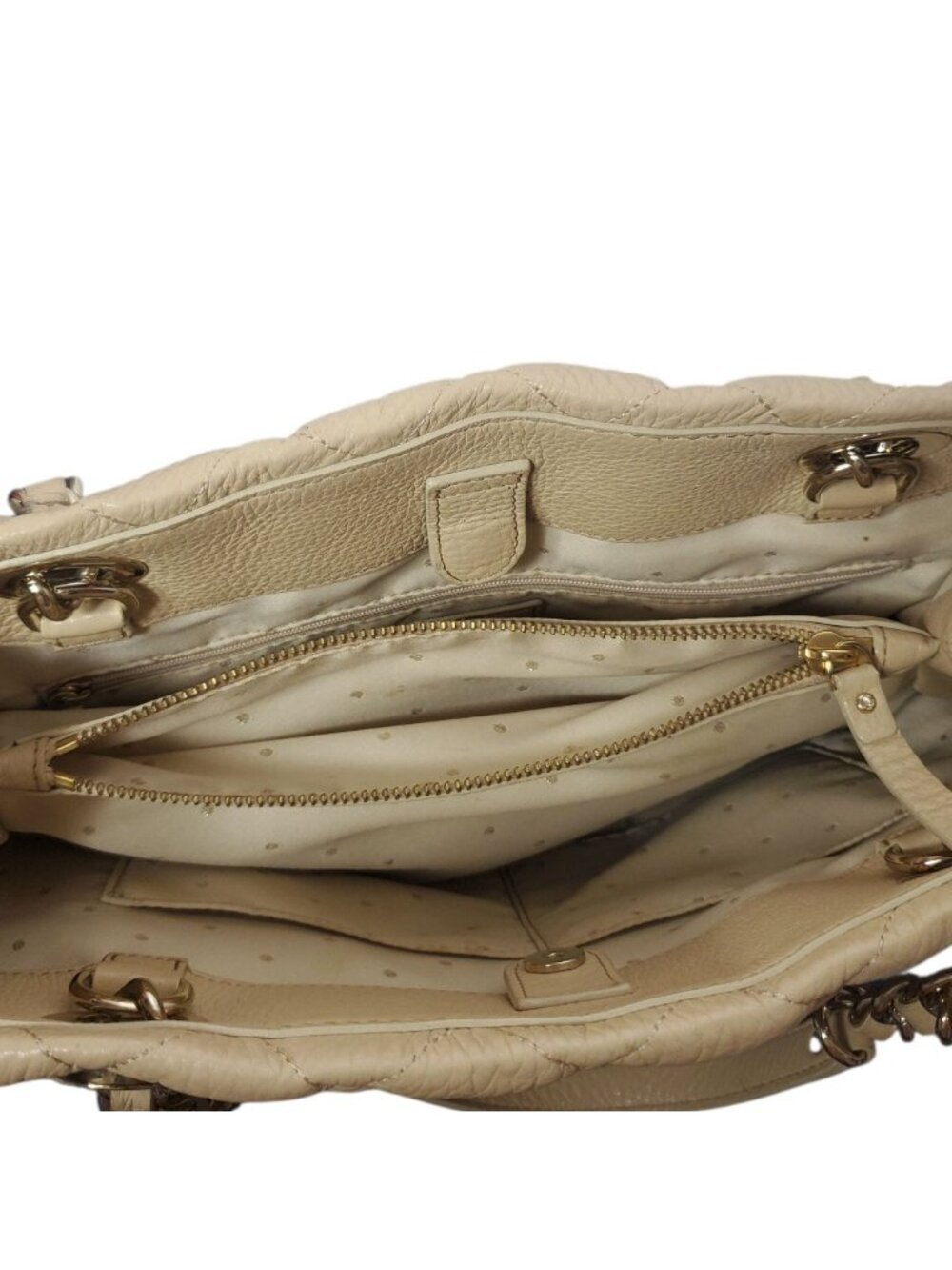 Kate Spade Georgina Quilted Leather W/Chain Link Strap Tote Bag W/Multiple Cream - Picture 9 of 16